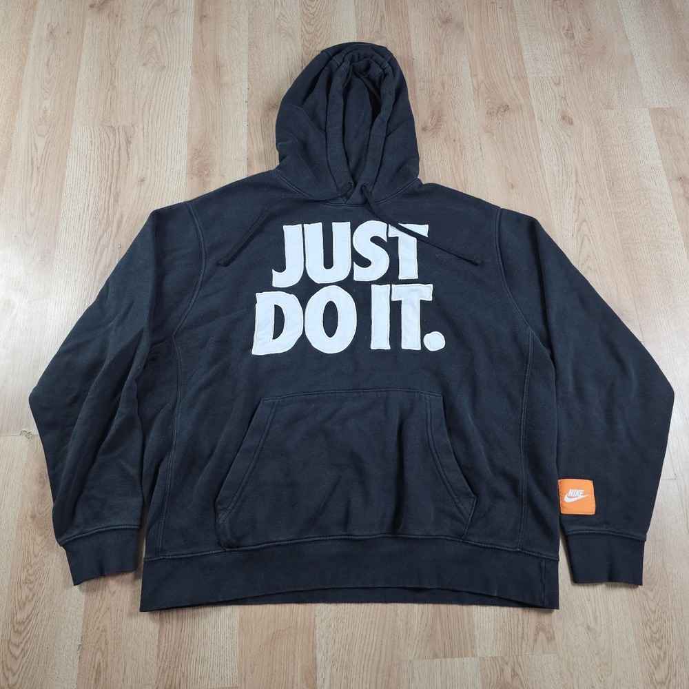 Vintage Nike Hoodie Mens XL Just Do It Sweater Black 90s Y2K Embroidered